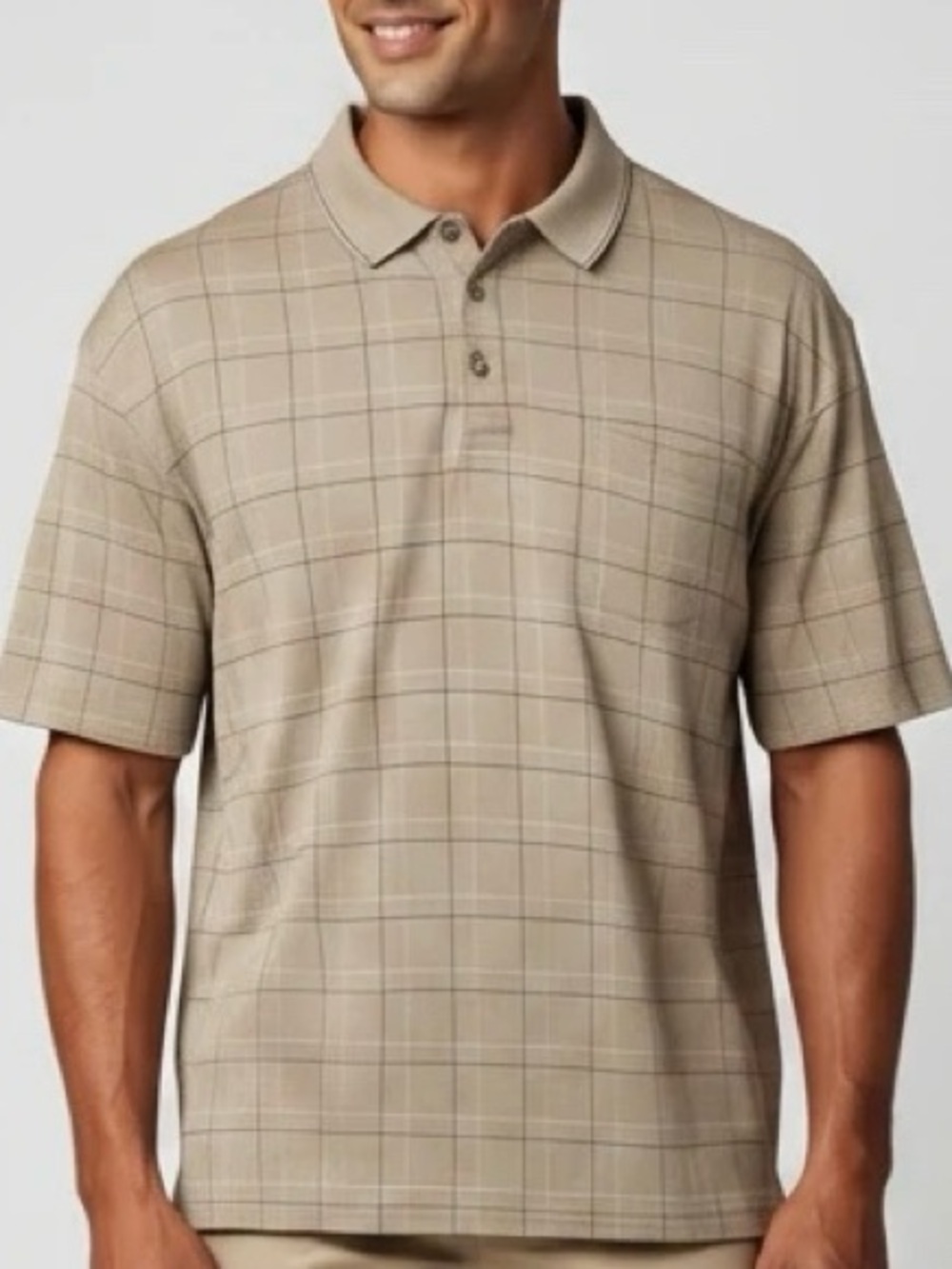 Tasso Elba Tan Plaid Polo